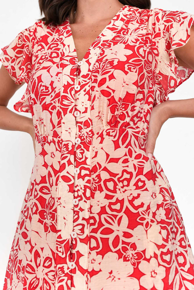 Trent Red Floral V Neck Dress
