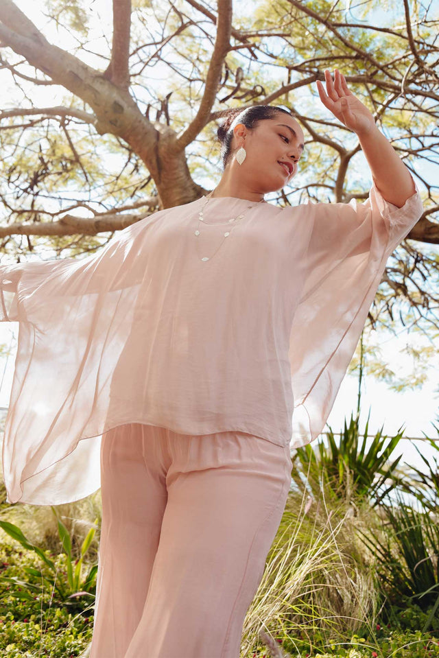 Trevino Blush Silk Overlay Top