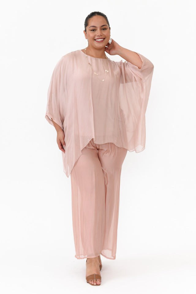 Trevino Blush Silk Overlay Top