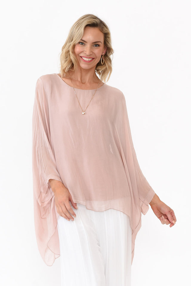 Trevino Blush Silk Overlay Top neckline_Round