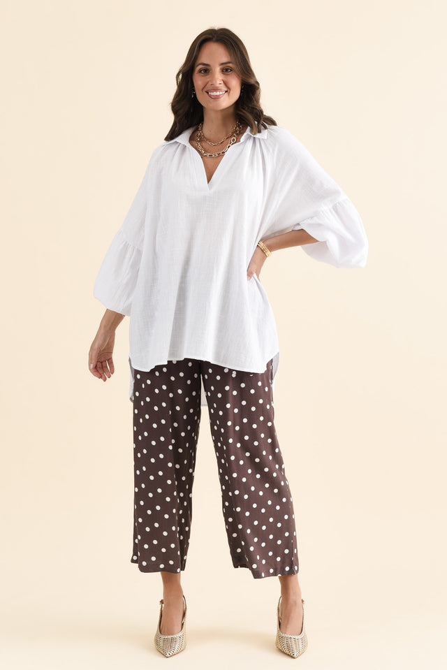 Tribeca White Cotton Collared Tunic,brunette model,Full Outfit,alt text|model:MJ image 6