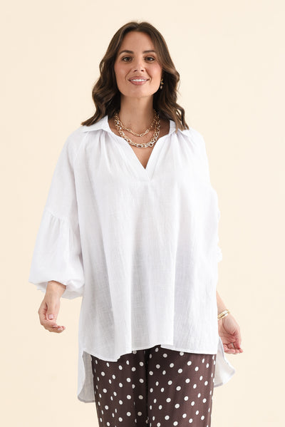 Tribeca White Cotton Collared Tunic