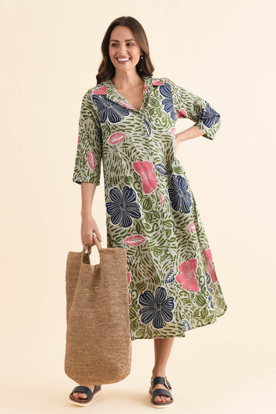 Tricia Blue Flower Cotton Shirt Dress