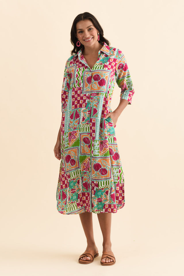 Tricia Green Tile Cotton Shirt Dress,Brunette model,alt text|model:Brontie image 7