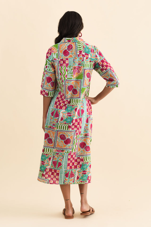 Tricia Green Tile Cotton Shirt Dress,Brunette model,alt text|model:Brontie image 5