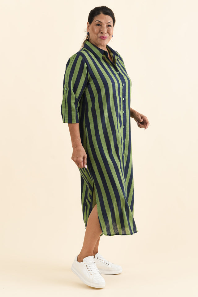 Tricia Indigo Stripe Cotton Shirt Dress,Brunette model,alt text|model:Pilita image 10