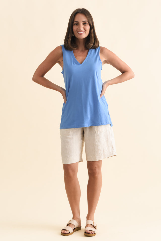 Trinity Blue Cotton V Neck Tank,Brunette model,alt text|model:MJ image 8