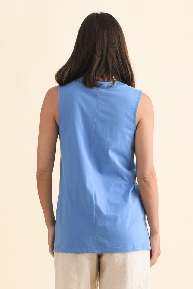 Trinity Blue Cotton V Neck Tank,Brunette model,alt text|model:MJ image 6