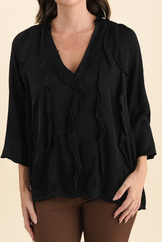 Trove Black Silk Ruffle Top image 5