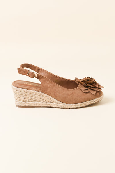 Tulip Tan Flower Suede Wedge