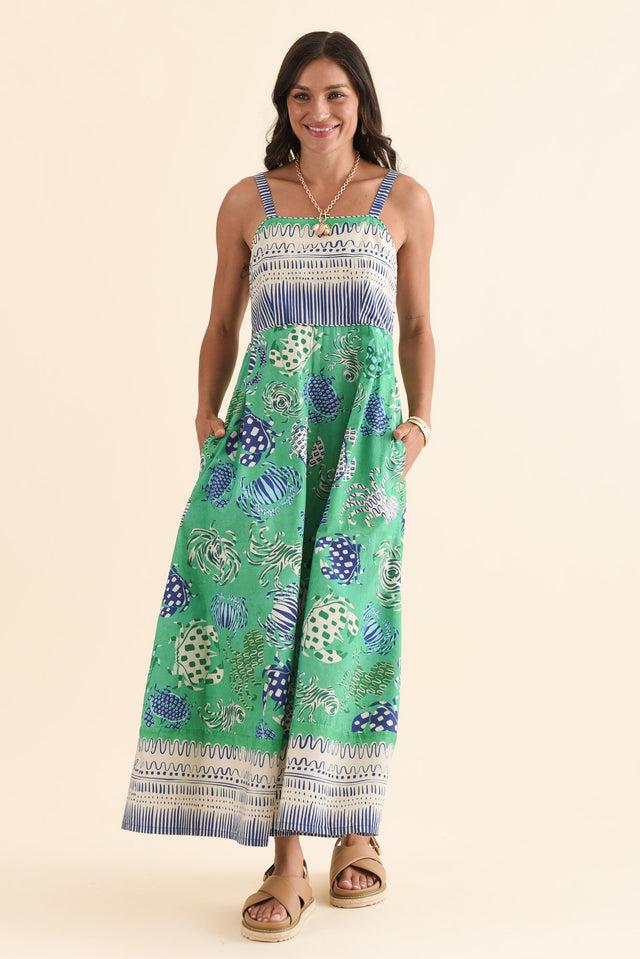 Tulli Green Coastal Cotton Poplin Dress,Front,Brunette model,alt text|model:Brontie image 1