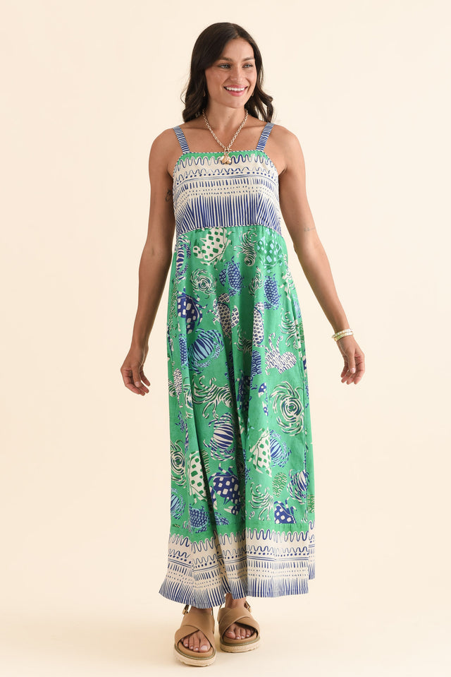 Tulli Green Coastal Cotton Poplin Dress,Full Body,Brunette model,alt text|model:Brontie image 2
