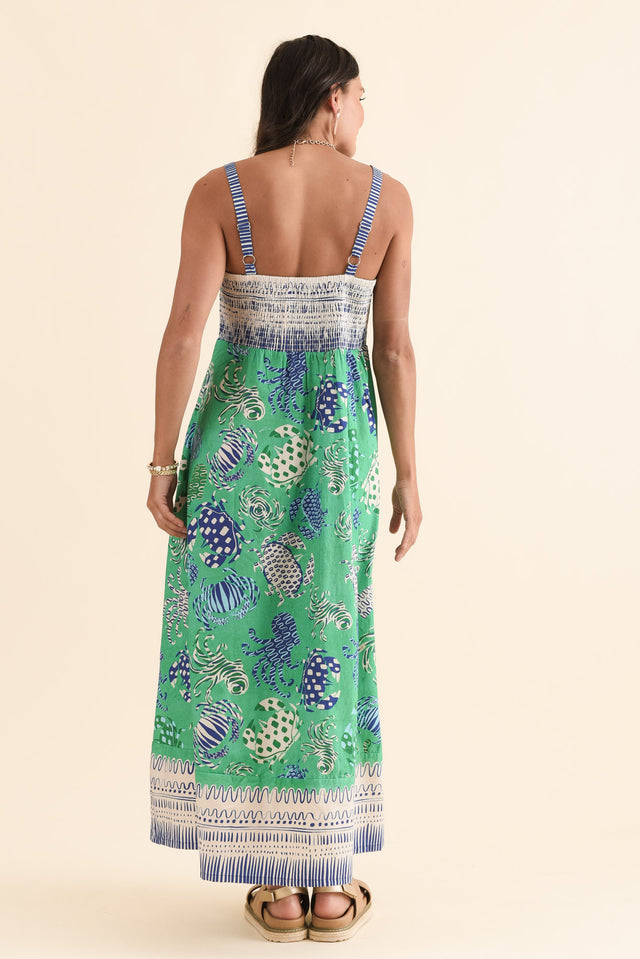 Tulli Green Coastal Cotton Poplin Dress,Back,Brunette model,alt text|model:Brontie image 4