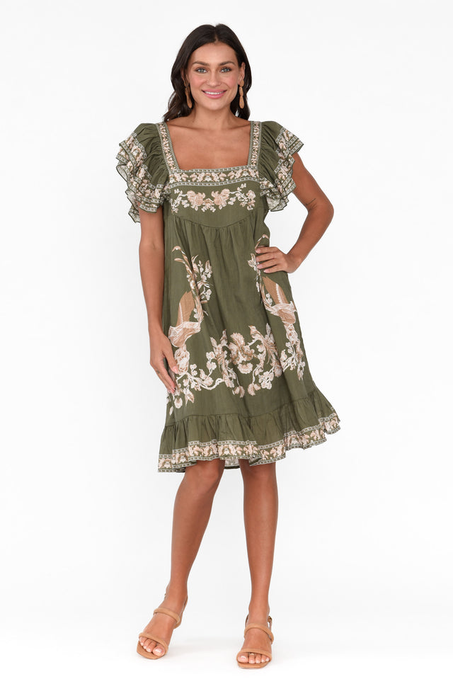 Twilight Khaki Floral Cotton Dress