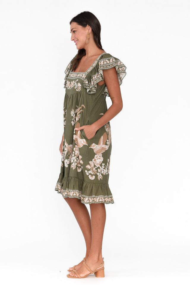 Twilight Khaki Floral Cotton Dress