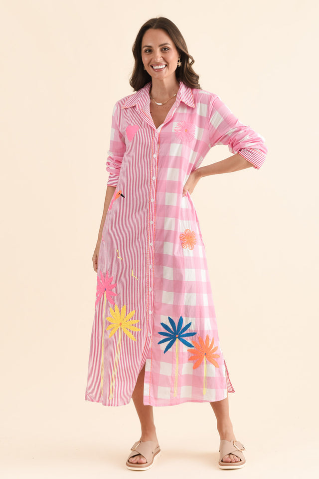 Tylen Pink Flora Cotton Embroidered Dress,Full Body,Brunette model,alt text|model:MJ image 6