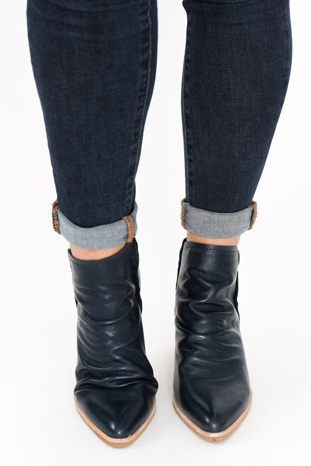 Uki Navy Leather Ankle Boot