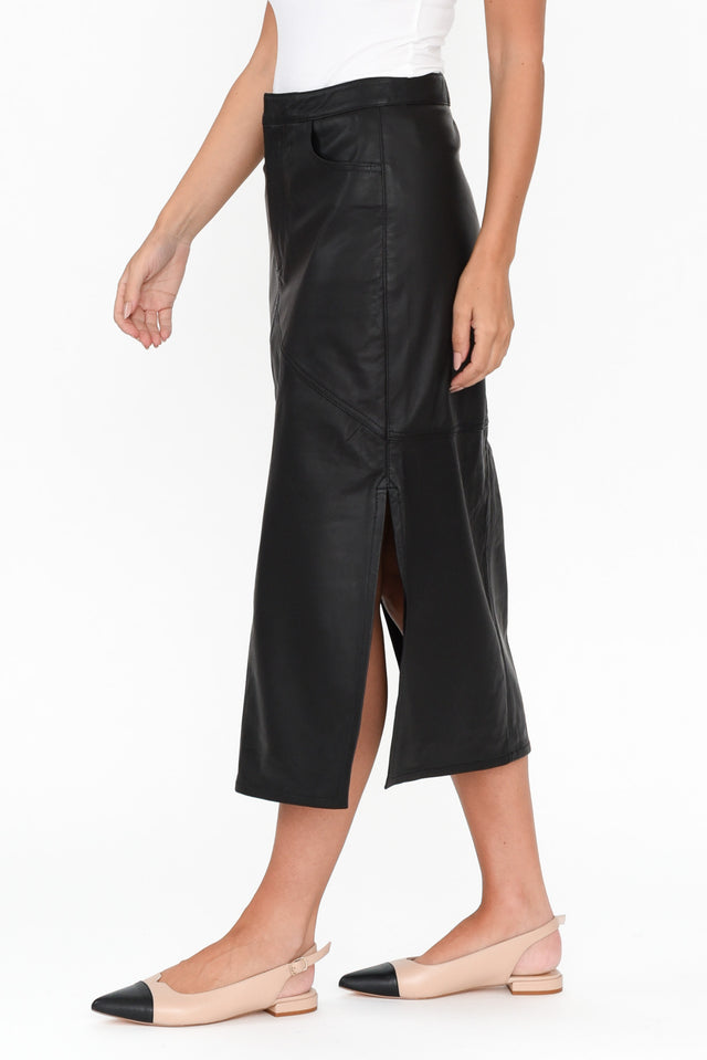 Underground Black Leather Split Skirt