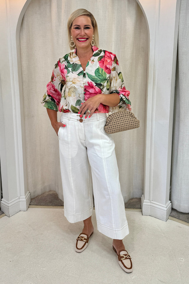 Delaney Cream Botanical Puff Sleeve Blouse image 7