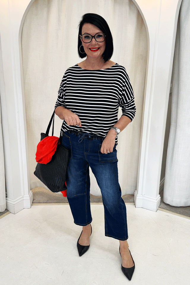 Camila Black Stripe Bamboo Top,Brunette model,alt text|model:Brontie image 11