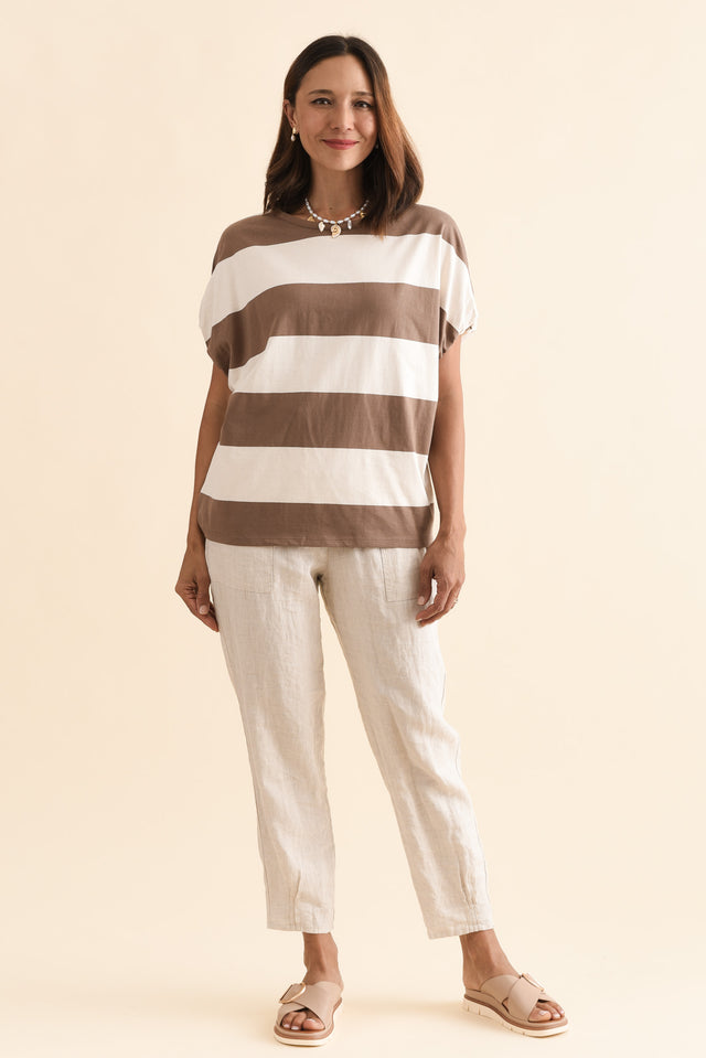 Varley Chocolate Stripe Cotton Tee,Full Body,Brunette model,alt text|model:Cara image 2