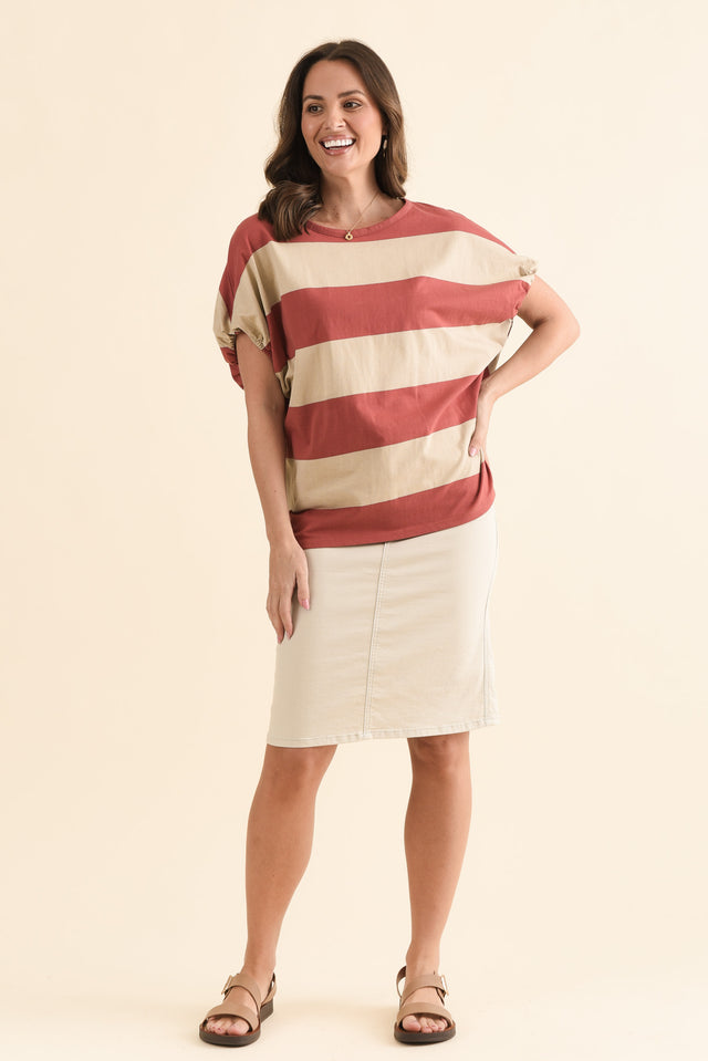 Varley Coral Stripe Cotton Tee,Full Body,Brunette model,alt text|model:MJ