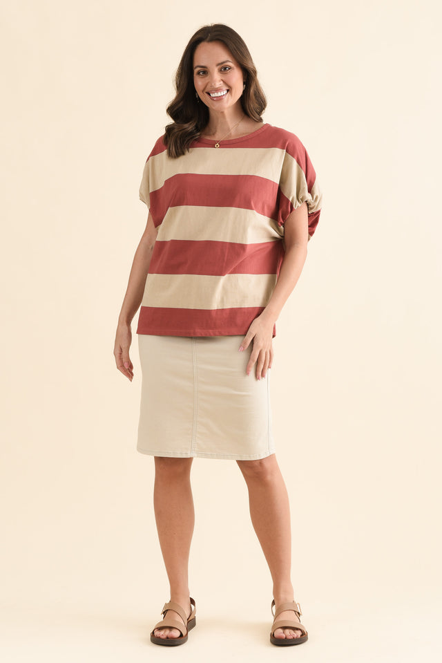 Varley Coral Stripe Cotton Tee,Full Body,Brunette model,alt text|model:MJ image 6