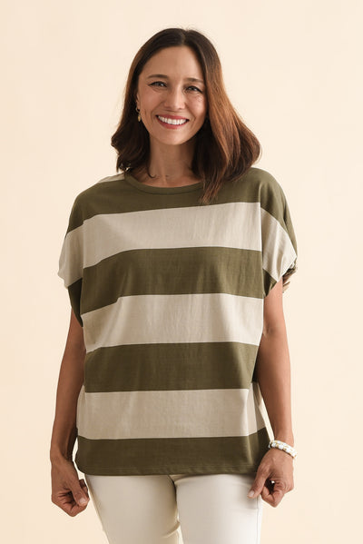 Varley Khaki Stripe Cotton Tee