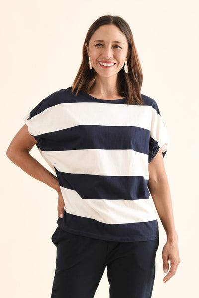 Varley Navy Stripe Cotton Tee