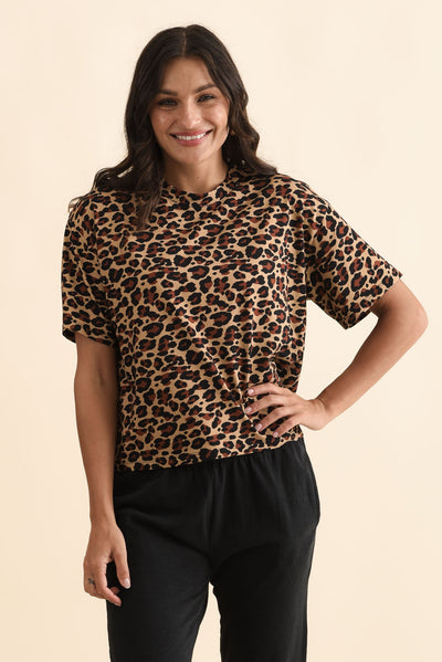 Vena Brown Animal Cotton Tee