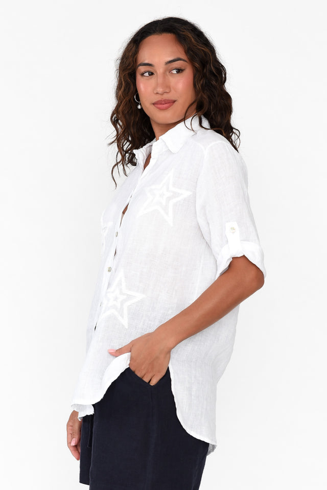 Veridian White Star Linen Shirt image 3