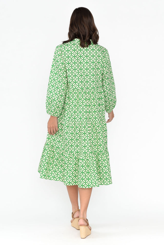 Verona Green Geo Cotton Tier Dress