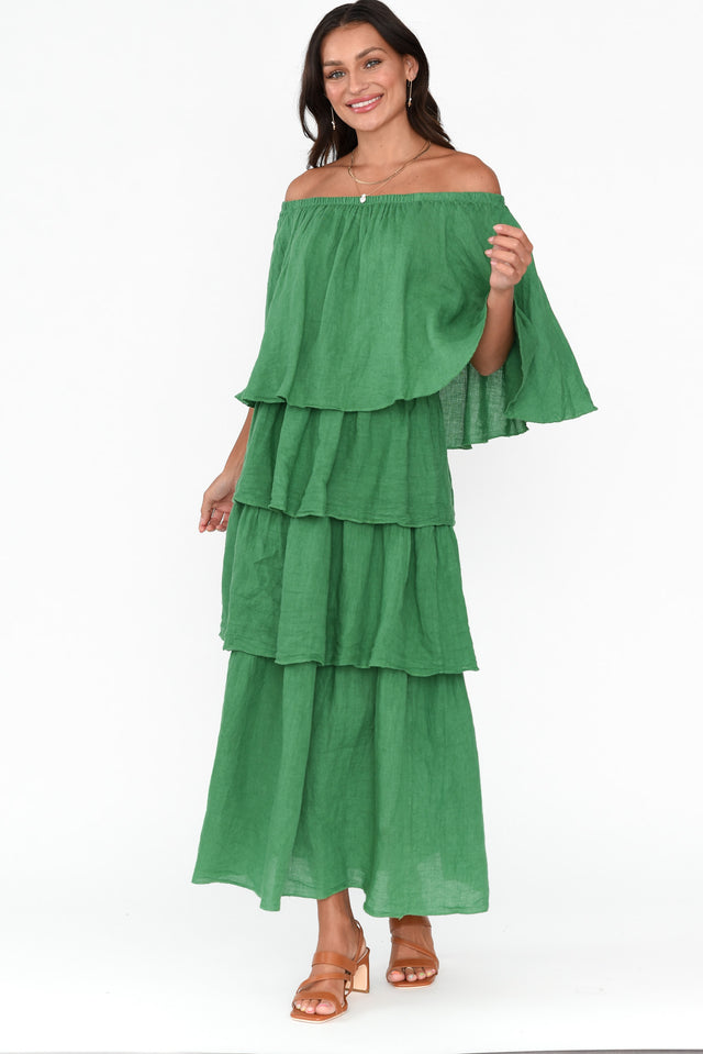 Verone Green Linen Ruffle Dress image 3
