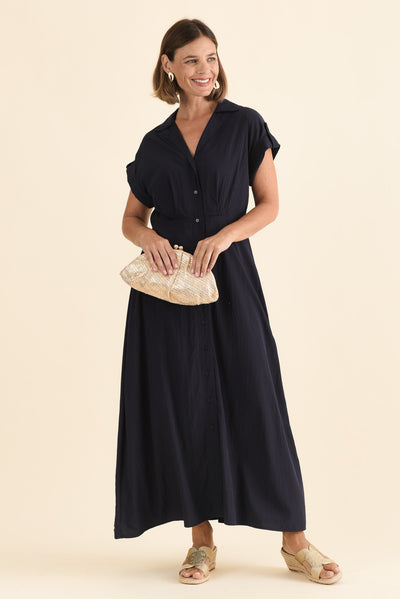 Versailles Navy Collared Tie Dress