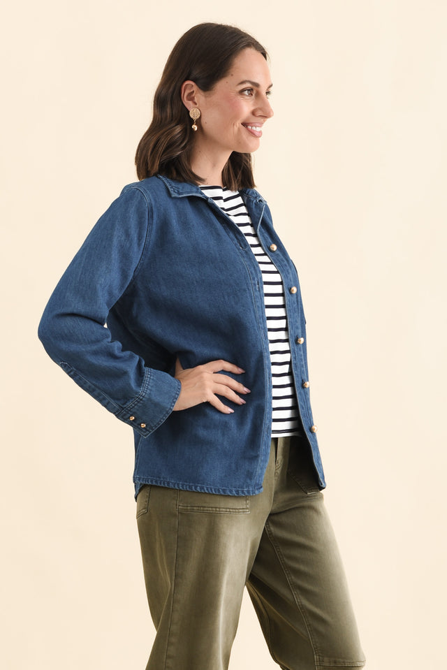Vespa Mid Blue Denim Shirt,Brunette model,alt text|model:MJ image 3