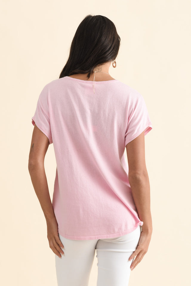 Via Pink Cotton V Neck Knit Top,Brunette model,alt text|model:Brontie image 5