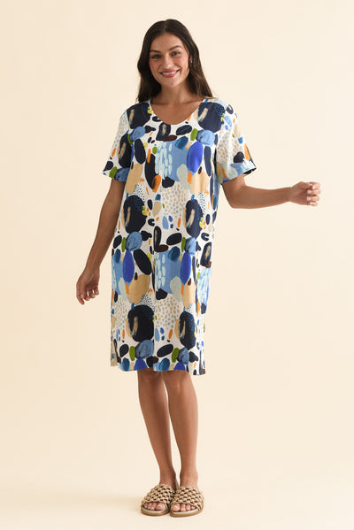 Victoria Blue Geo Linen Blend Dress