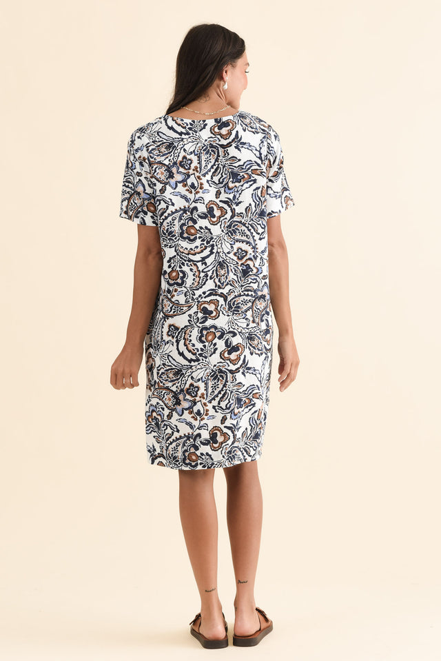 Victoria Cream Paisley Linen Blend Dress,Back,Brunette model,alt text|model:Brontie image 4
