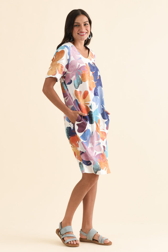 Victoria Mauve Butterfly Linen Blend Dress,Side,Brunette model,alt text|model:Brontie image 3