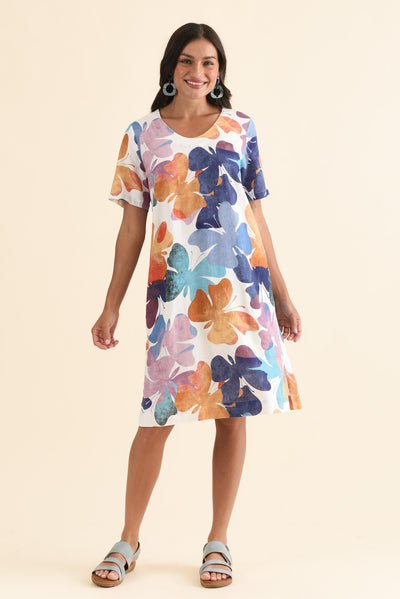 Victoria Mauve Butterfly Linen Blend Dress