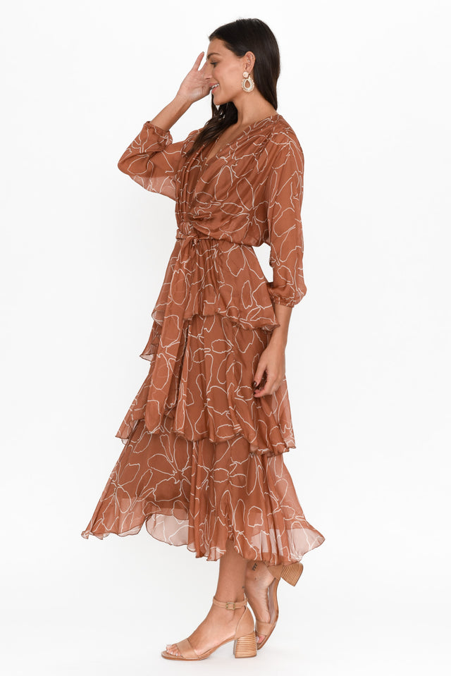 Victoria Rust Bloom Silk V Neck Dress