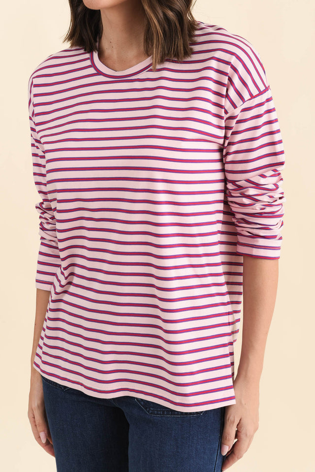 Vienna Purple Stripe Long Sleeve Tee,Brunette model,alt text|model:MJ image 6