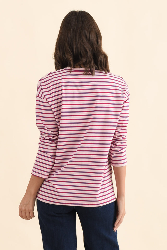 Vienna Purple Stripe Long Sleeve Tee,Brunette model,alt text|model:MJ image 5