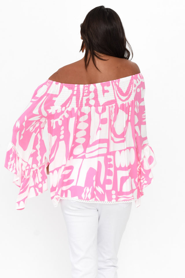 Violet Pink Abstract Bell Sleeve Top image 5