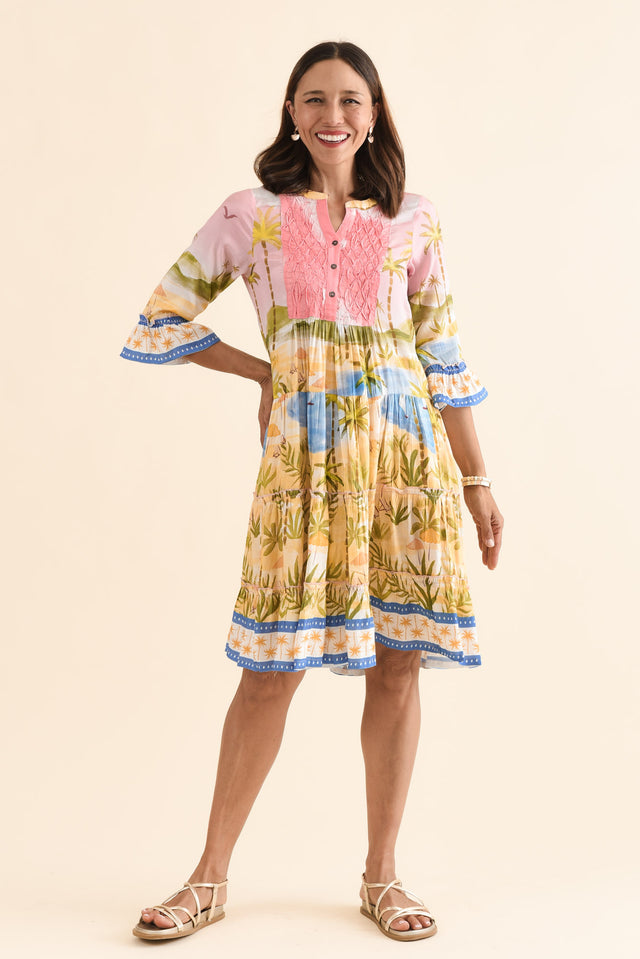 Viventi Pink Island Pocket Dress,Front,Brunette model,alt text|model:Cara image 1