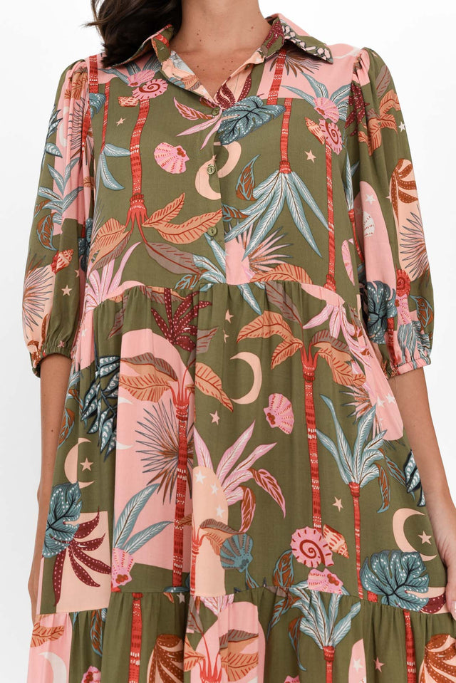 Wallis Khaki Palm Tiered Dress