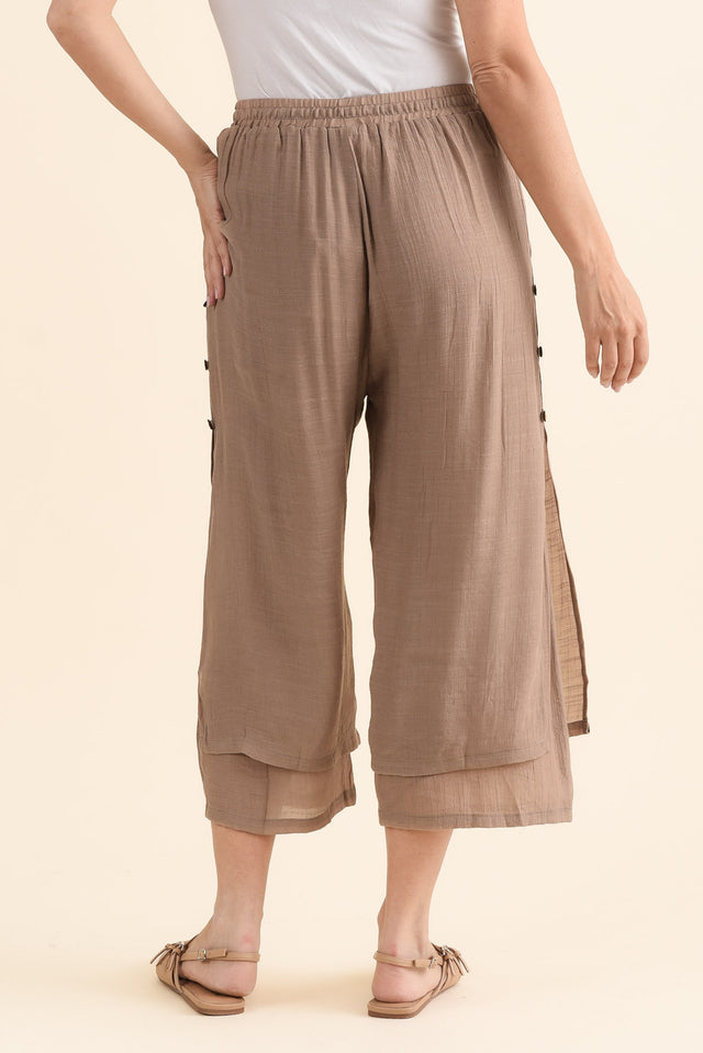 Watson Mocha Cotton Blend Layered Pants,brunette model,Back of Outfit,alt text|model:MJ image 4