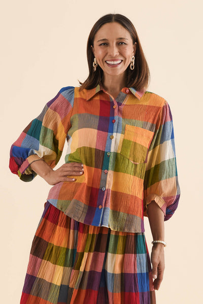 Wesley Orange Check Cotton Shirt