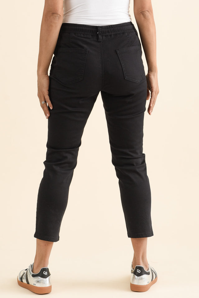 Whistler Black Cotton Jogger Pants,brunette model,Back of Outfit,alt text|model:Cara image 4