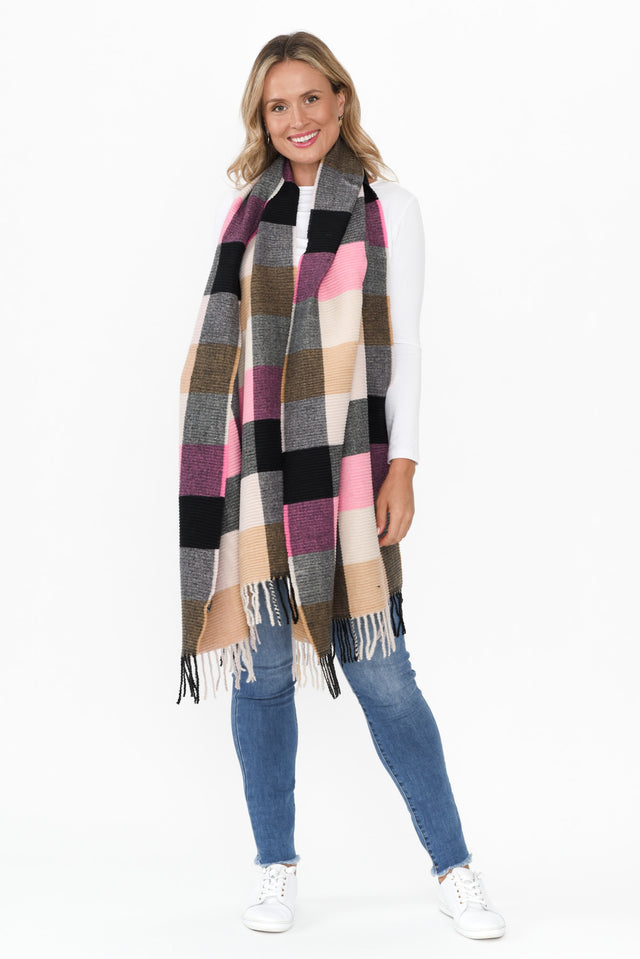 Whit Black Check Scarf image 2
